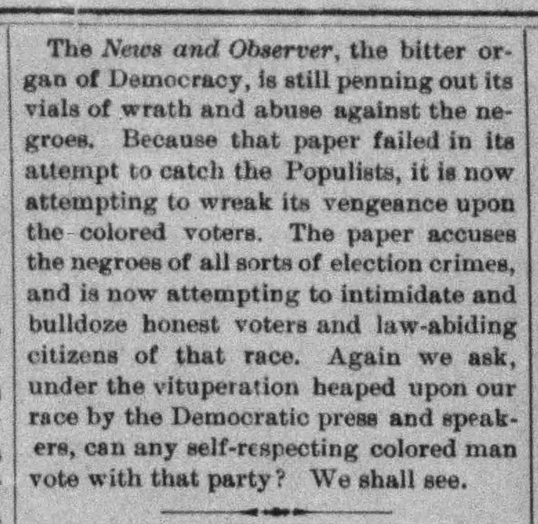 Josephus Daniels: The Gazette (Raleigh, NC) · Oct 31, 1896