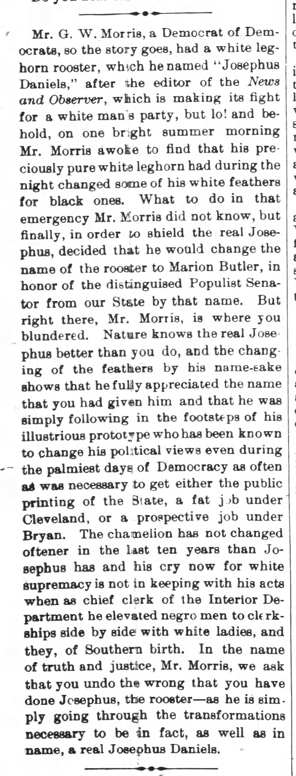 Josephus Daniels: The Gazette (Raleigh, NC) · Oct 16, 1897