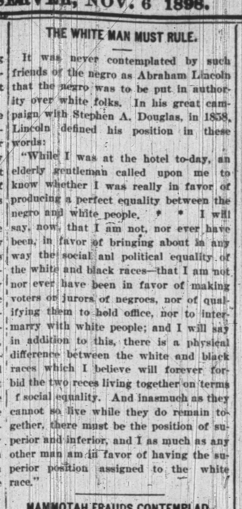 Josephus Daniels:  The Raleigh News & Observer · Nov 6, 1898