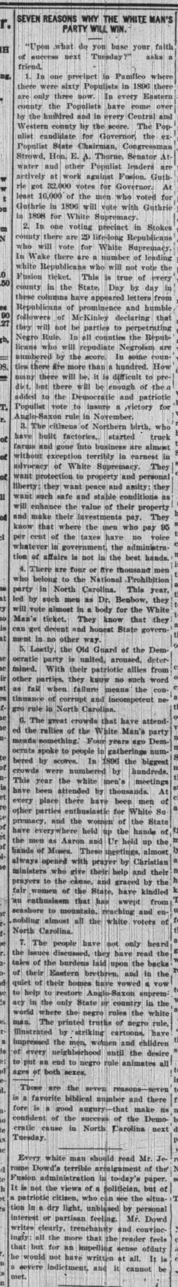 Josephus Daniels:  The Raleigh News & Observer · Nov 6, 1898