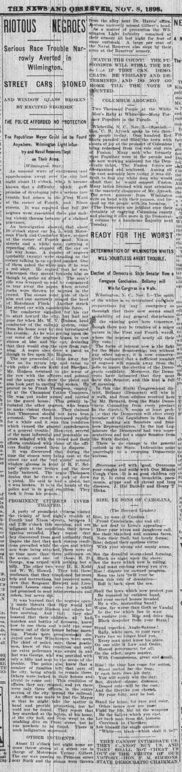 Josephus Daniels: The Raleigh News & Observer · Nov 8, 1898