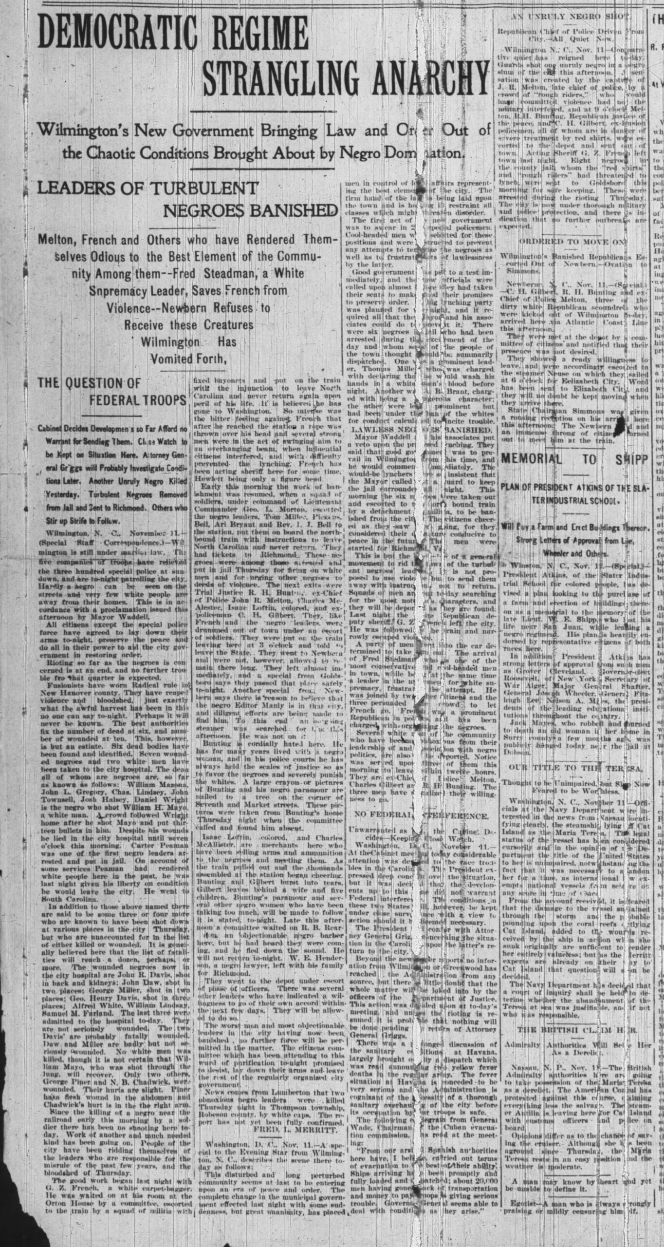 Josephus Daniels: The Raleigh News & Observer · Nov 12, 1898