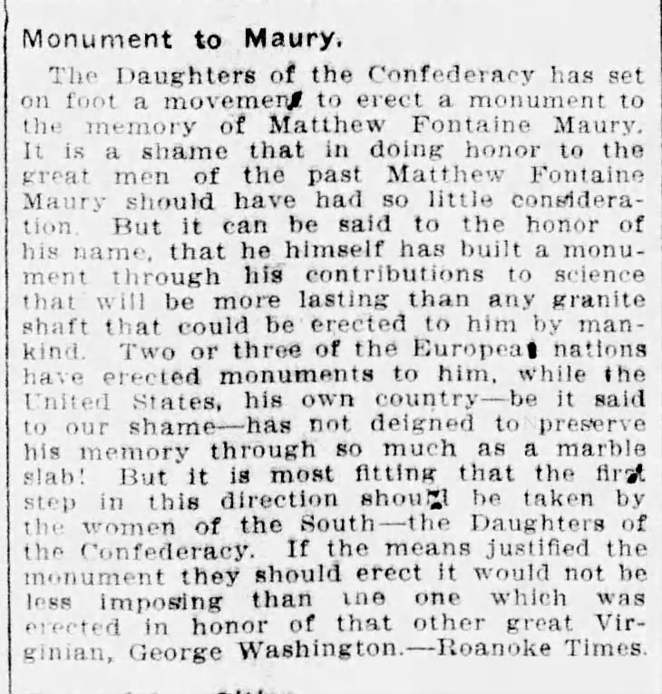 Matthew Fontaine Maury: Richmond Times-Dispatch · Mar 14, 1907