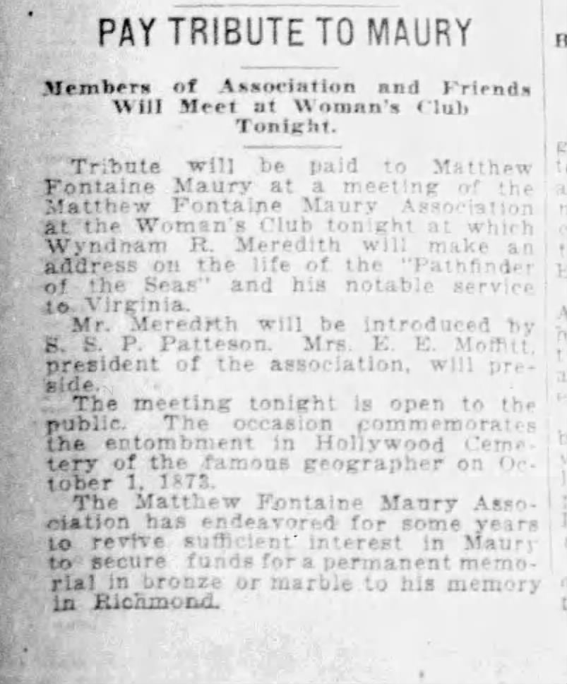 Matthew Fontaine Maury: Richmond Times-Dispatch · Oct 1, 1919