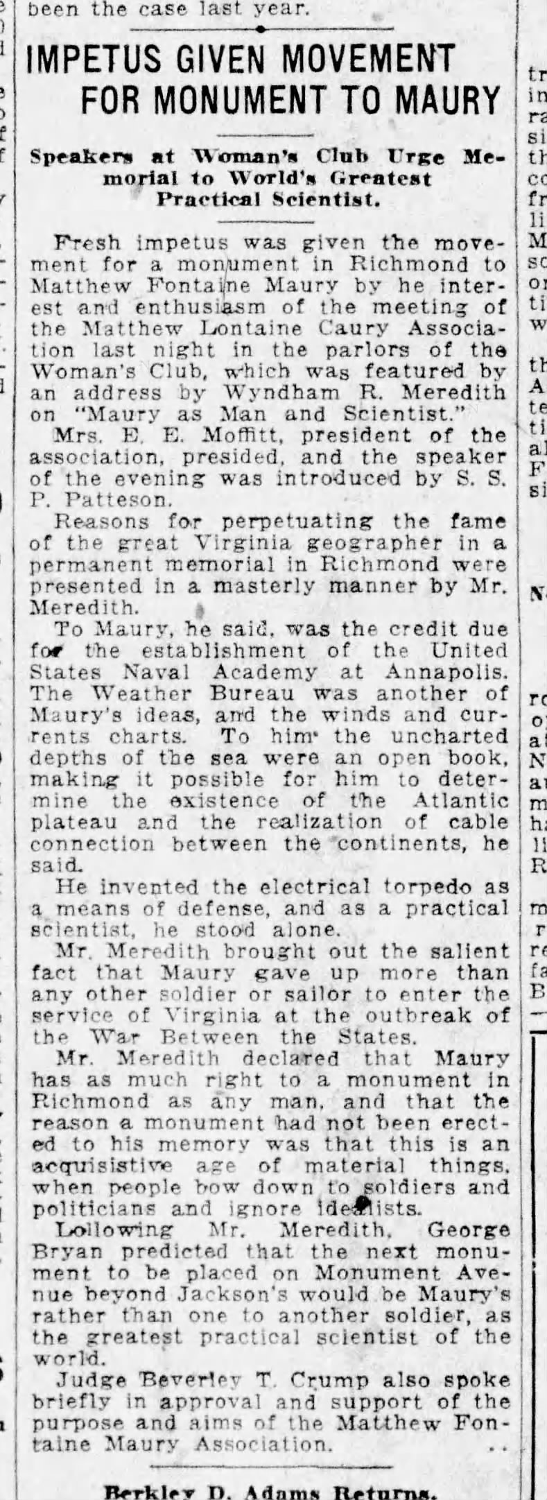 Matthew Fontaine Maury: Richmond Times-Dispatch · Oct 2, 1919