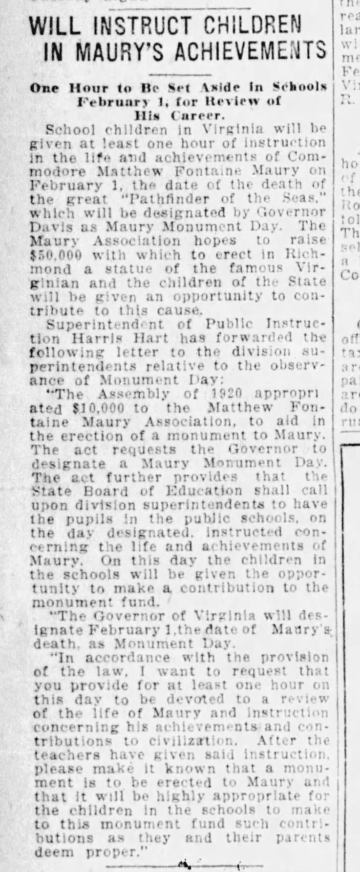 Matthew Fontaine Maury: Richmond Times-Dispatch · Jan 8, 1921