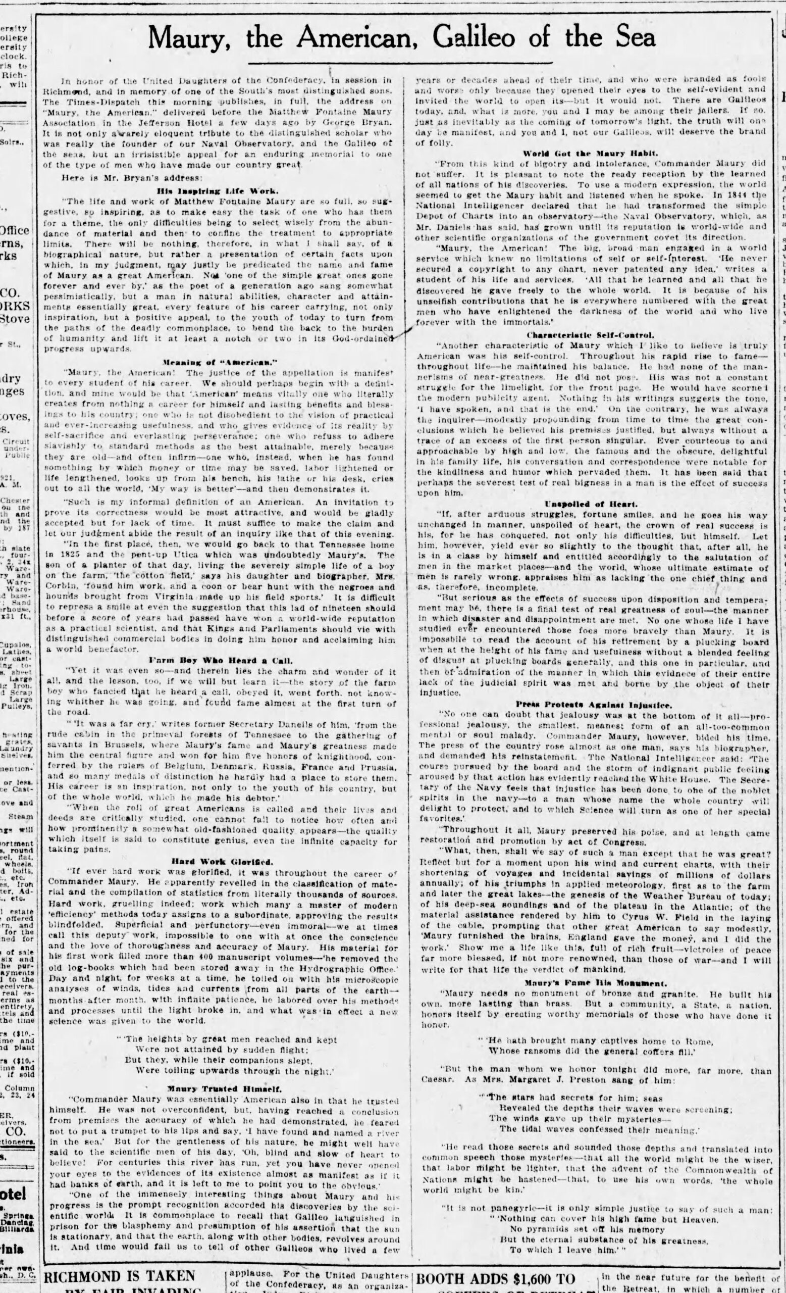 Matthew Fontaine Maury: Richmond Times-Dispatch · Oct 21, 1921