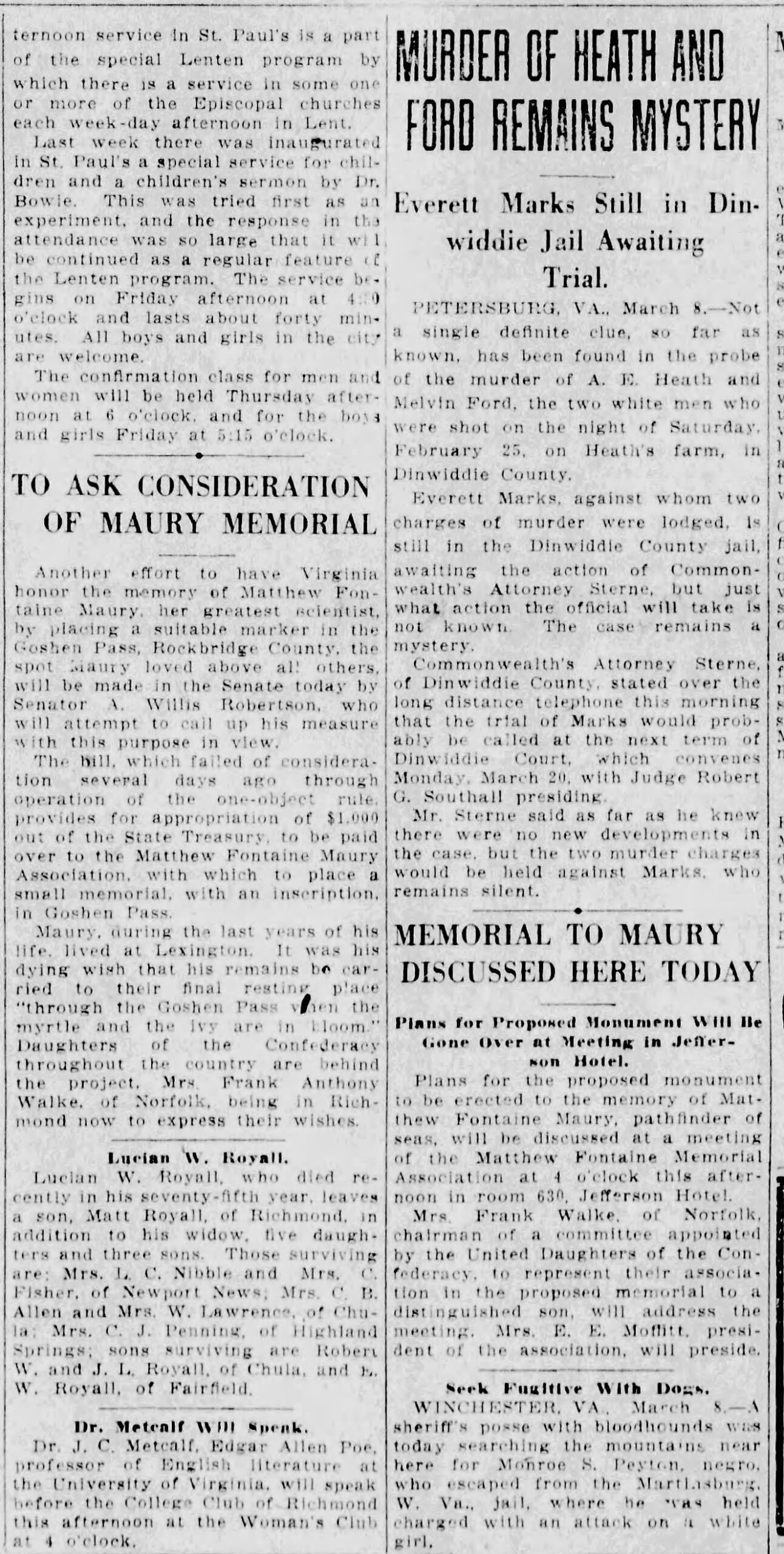 Matthew Fontaine Maury: Richmond Times-Dispatch · Mar 9, 1922