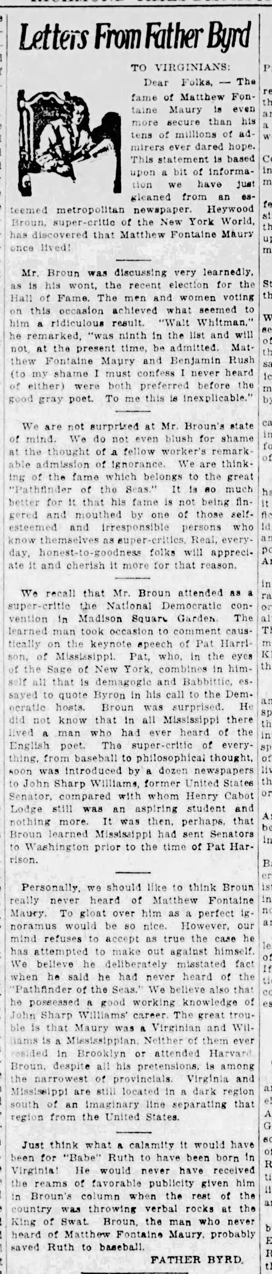 Matthew Fontaine Maury: Richmond Times-Dispatch · Oct 29, 1925