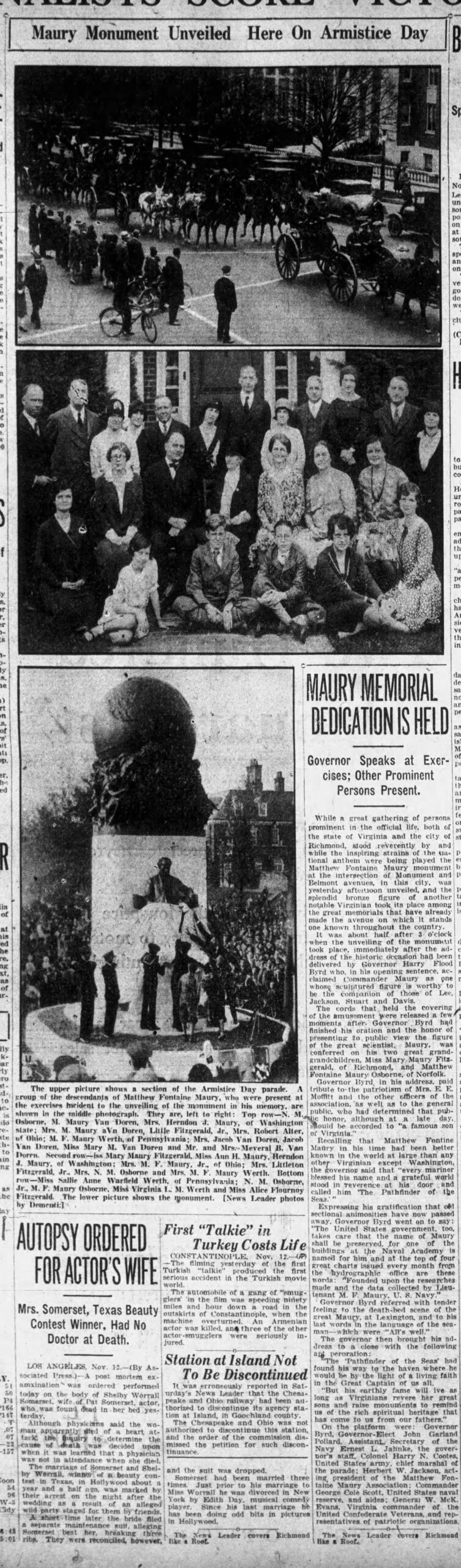 Matthew Fontaine Maury: Richmond News Leader · Nov 12, 1929