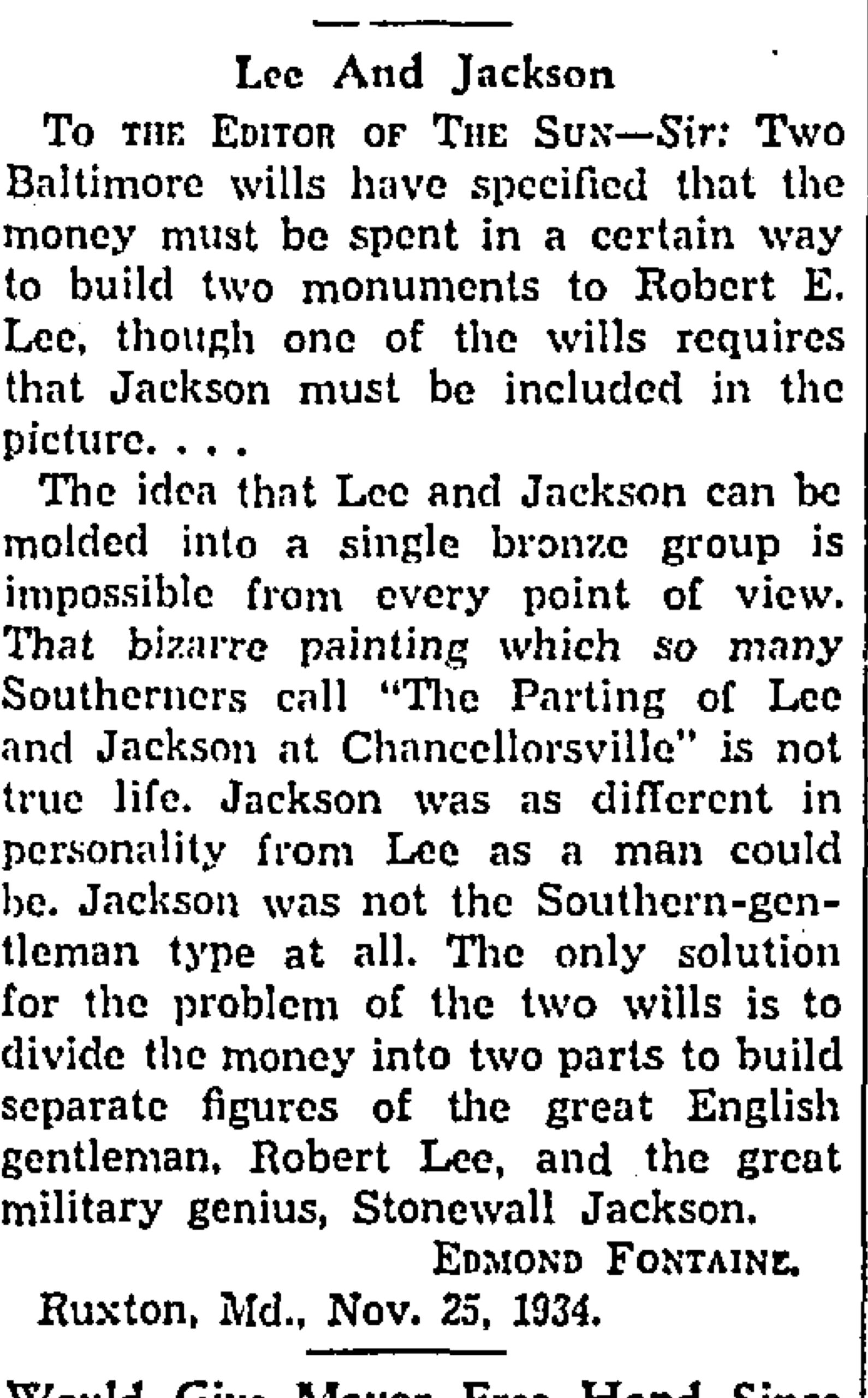 Lee-Jackson Newspaper: The Baltimore Sun · Nov 27, 1934