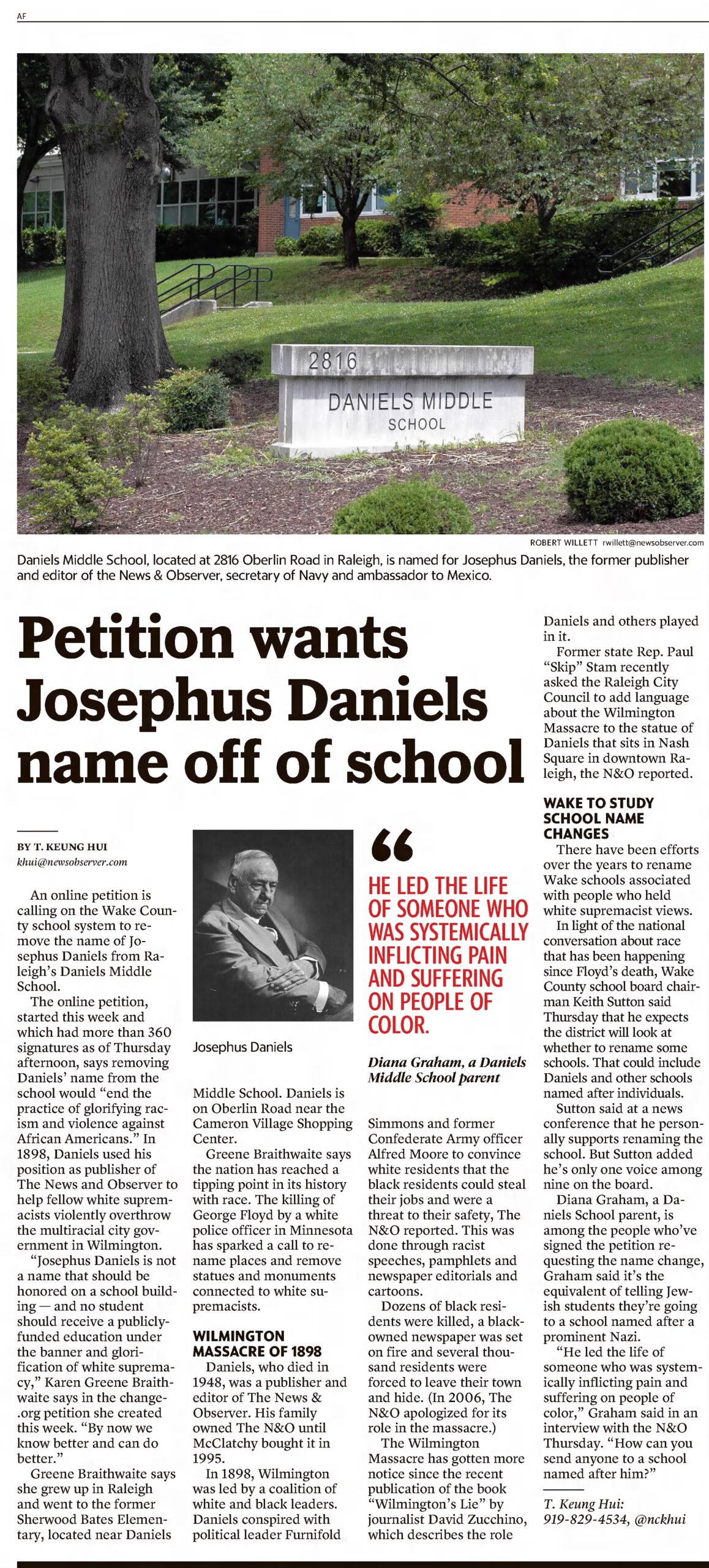 Josephus Daniels: The Raleigh News & Observer · Jun 13, 2020