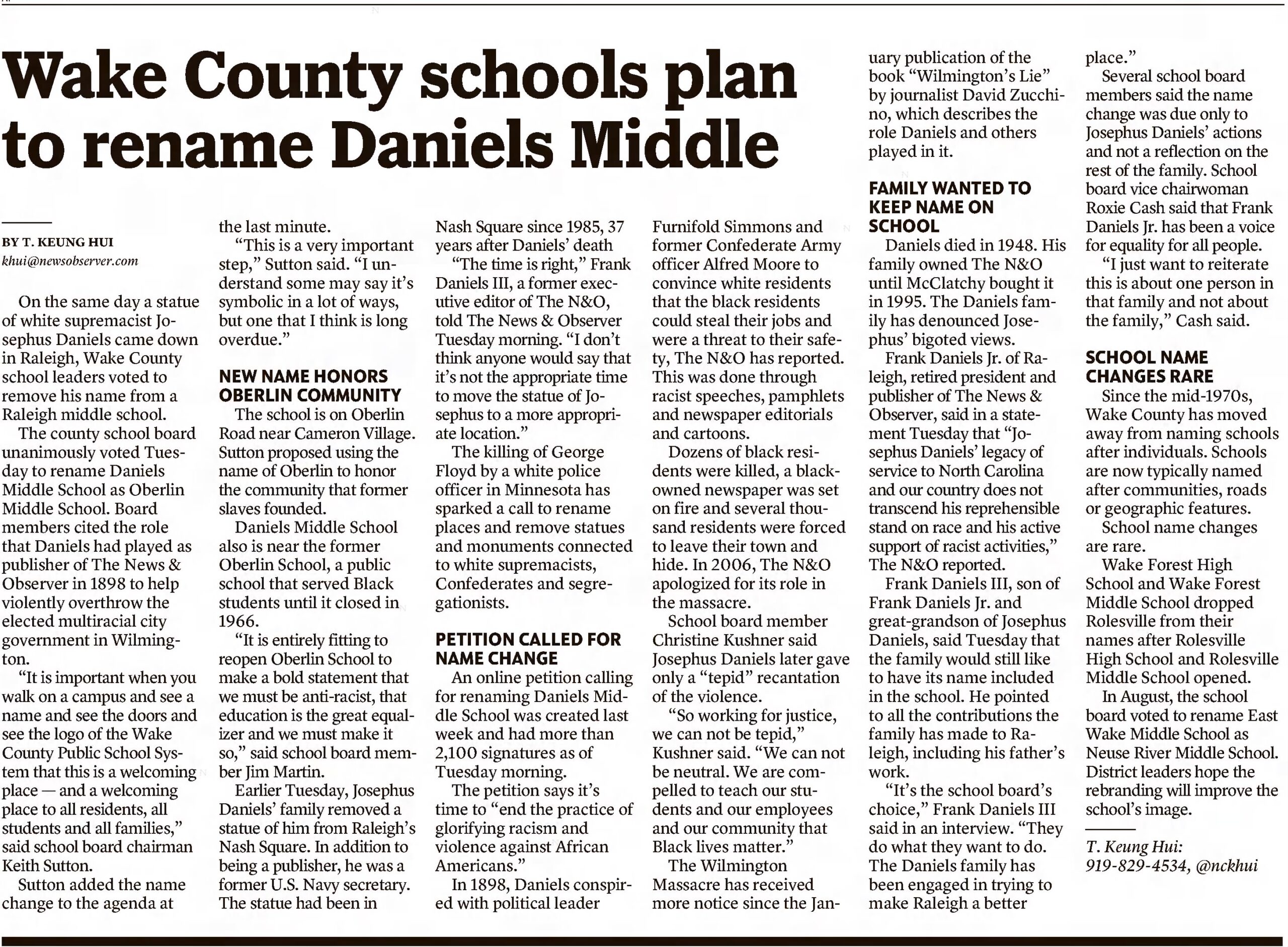 Josephus Daniels: The Raleigh News & Observer · Jun 18, 2020