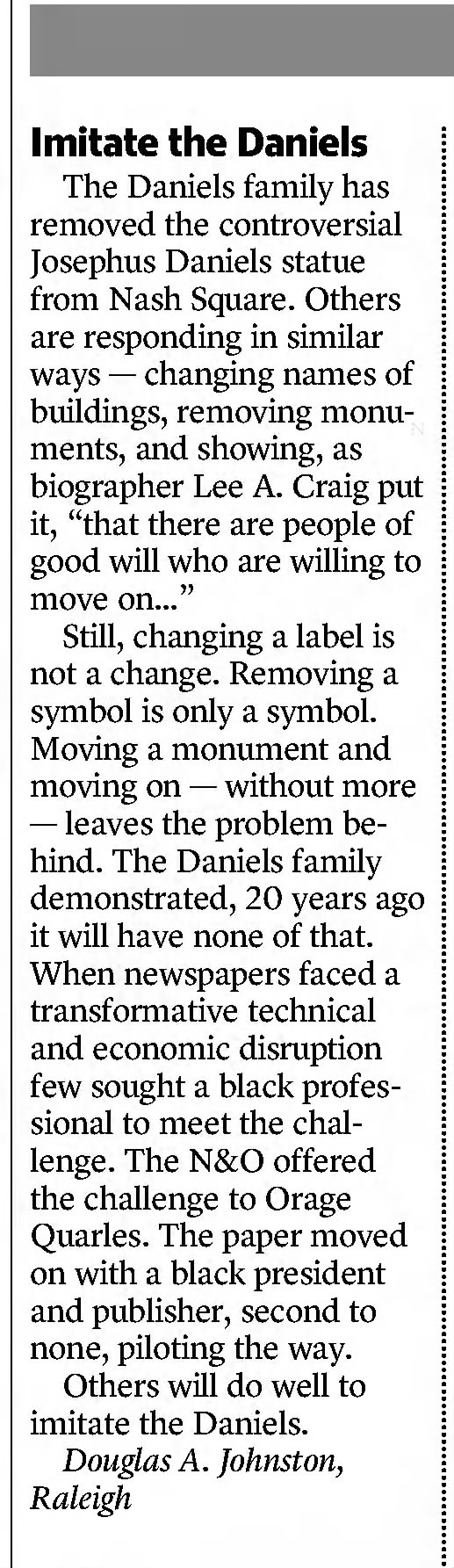 Josephus Daniels: The Raleigh News & Observer · Jun 19, 2020