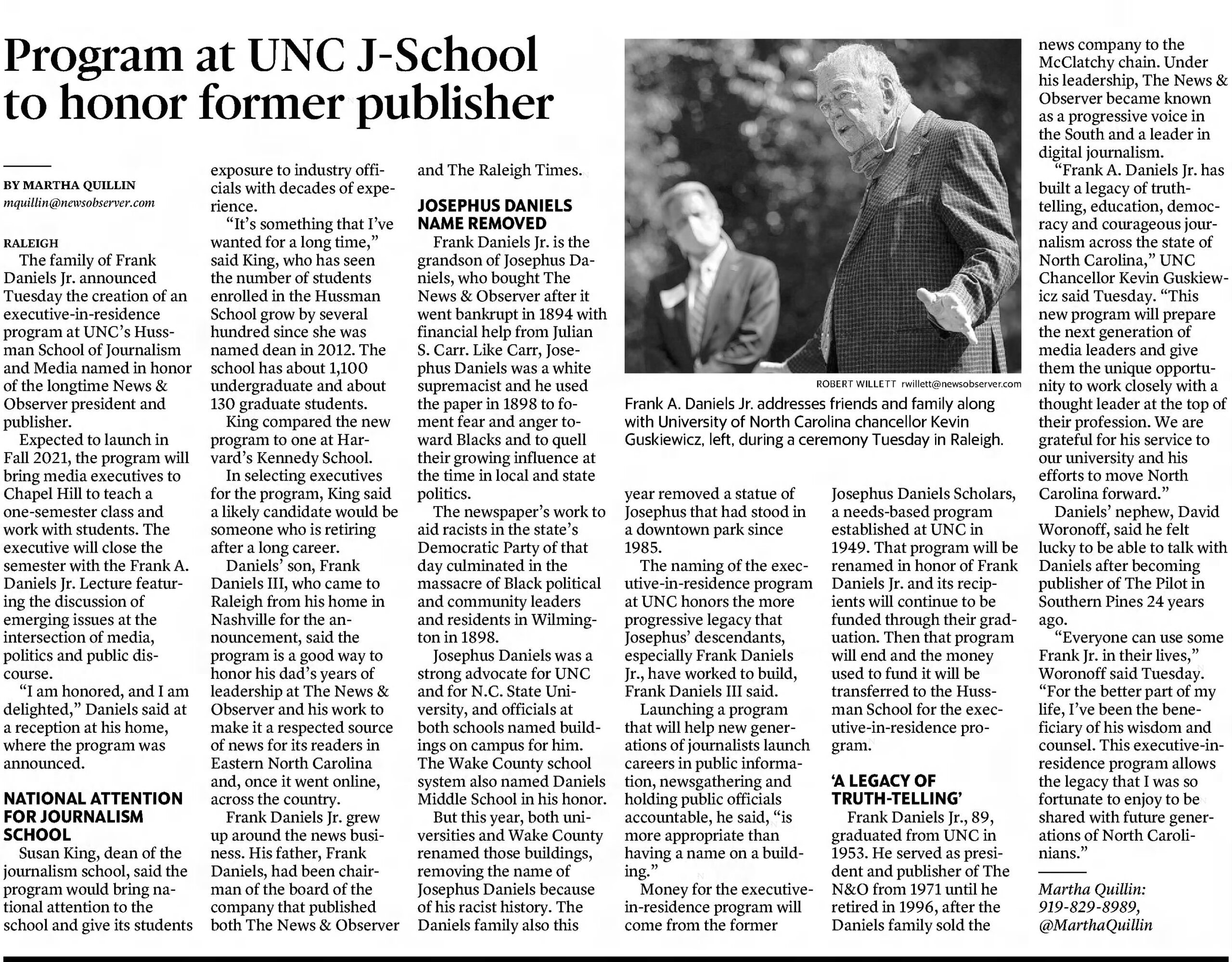 Josephus Daniels: The Raleigh News & Observer · Sep 24, 2020